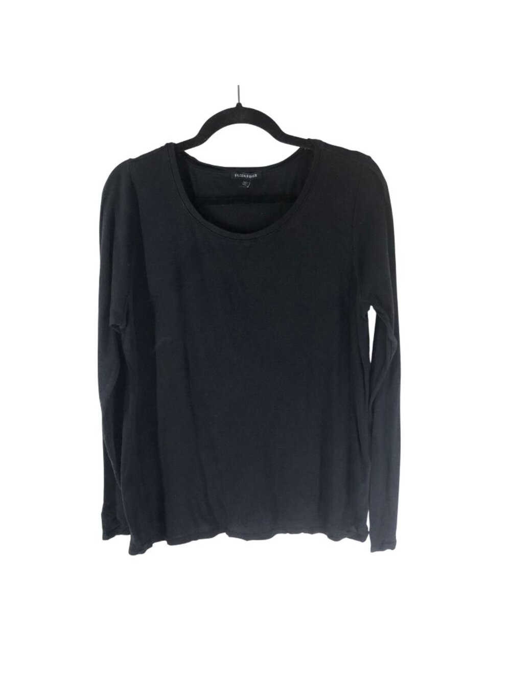 Eileen Fisher Womens Black Long Sleeve Organic Cotton Blend Top L Minimalist